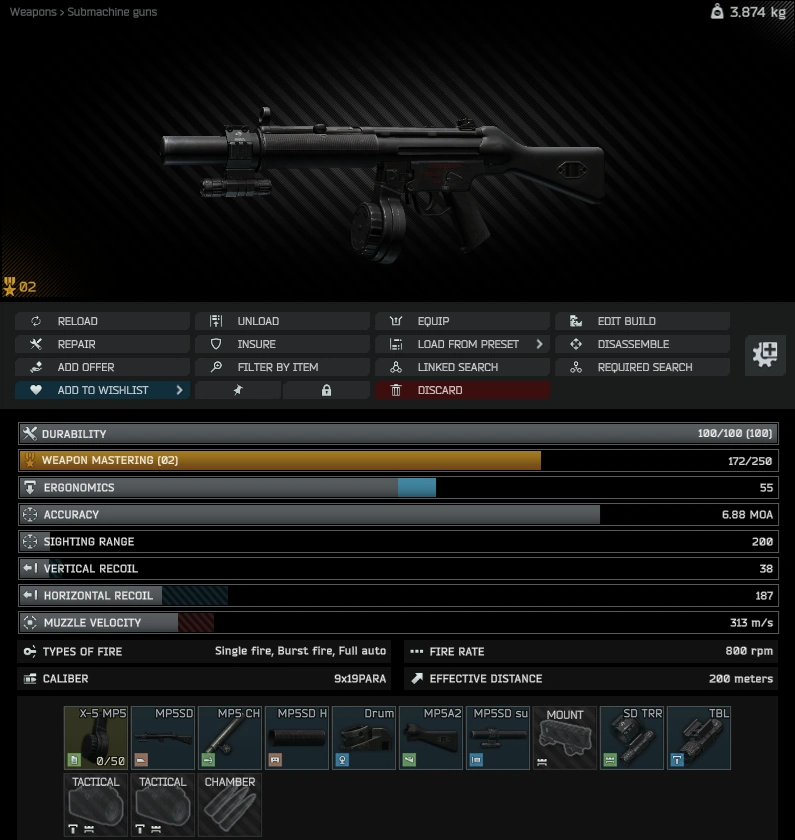 Сборка Оружейник. HK MP5: экран осмотра